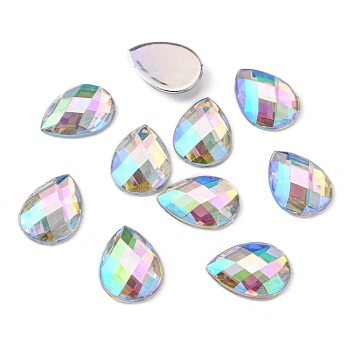 Imitation Taiwan Acrylic Rhinestone Cabochons, Flat Back, Faceted Teardrop, AB Color, Clear AB, 18x13x4mm, about 500pcs/bag