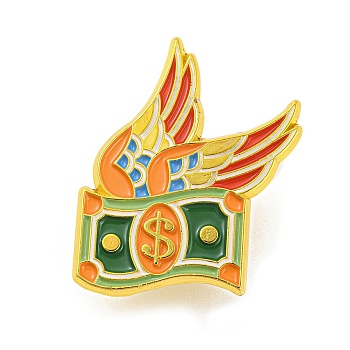 Wings & Dollar Enamel Pins, Golden Alloy Badge for Backpack Clothes, Colorful, 30x25x1mm