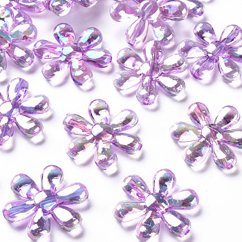 Transparent Acrylic Beads, AB Color, Flower, Violet, 25x4.5mm, Hole: 1.6mm, about 375pcs/500g
