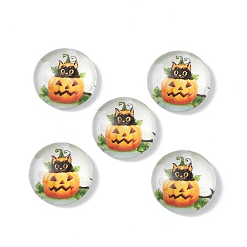 Glass Stickers, Self Adhesive Craft Stickers, Half Round, Pumpkin Pattern, 12x4mm