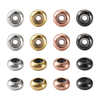 Brass Beads, with Silicon, Slider Beads, Stopper Beads, Rondelle, Cadmium Free & Nickel Free & Lead Free, Mixed Color, 7x3.5mm, Rubber Hole: 2mm, 4 colors, 13pcs/color, 52pcs/set