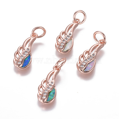 Rose Gold Mixed Color Wing Brass+Cubic Zirconia Pendants