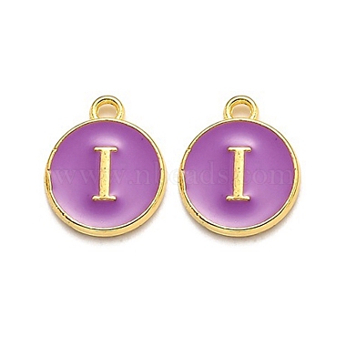 Golden Purple Flat Round Alloy+Enamel Charms