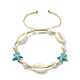 Synthetic Turquoise(Dyed) Starfish & Natural Shell & Glass Pearl Braided Bead Bracelet(X-BJEW-TA00218)-1