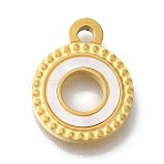 Ion Plating(IP) 304 Stainless Steel Manual Polishing Pendants, with White Acrylic, Golden, Flat Round, 15x12x2mm, Hole: 1.8mm(STAS-M059-01G-D02)