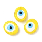 Handmade Evil Eye Lampwork Beads, Oval, Yellow, 16~17x20~21x8~11mm, Hole: 3~3.5mm(LAMP-G168-02E)