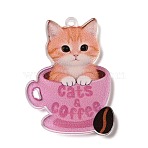 Opaque Printed Acrylic Pendants, Coffee Cup & Cat Shape Charms, Sandy Brown, 34.5x25x2mm, Hole: 1.6mm(SACR-F017-04A)