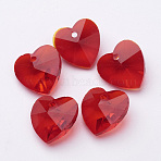 Valentine's Day Handmade Glass Pendants, Faceted, Heart, For Bracelet Making, FireBrick, about 14mm wide, 14mm long, 8mm thick, hole: 1mm(X-GH14mm47Y)