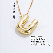 Stainless Steel Party Balloon Letter Pendant Cable Chain Necklaces for Women, Golden, Letter U, 15.75 inch(40cm)(YF1942-21)