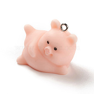 Opaque Resin Pendants, Cute Pig Charms, with Platinum Plated Iron Loops, Pig, 23.5x30.5x19mm, Hole: 2mm(RESI-K023-03E)