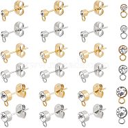 36Pcs 6 Style 304 Stainless Steel Stud Earrings Findings, with Horizontal Loops and Crystal Rhinestone, Column, Golden & Stainless Steel Color, 6~8x3~5mm, Hole: 1.8mm, Pin: 0.7mm, 6Pcs/style(STAS-UN0039-35)