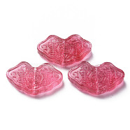 Transparent Handmade Bumpy Lampwork Beads, Longevity Lock, Deep Pink, 18.7x30.5x6.5~8mm, Hole: 1~1.8mm(LAMP-T017-11D)
