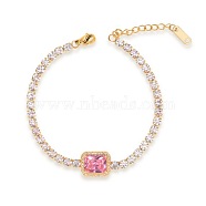 Elegant European Stainless Steel Pave Pearl Pink Cubic Zirconia Link Bracelets for Women(PD8073-5)
