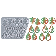 DIY Christmas Theme Pendant Silicone Molds, Resin Casting Molds, for UV Resin & Epoxy Resin Jewelry Making, Teardrop & Tree & Gingerbread Man, White, 110x145x5mm, Hole: 2mm, Inner Diameter: 36.5~38x24.5~38mm(DIY-I102-01)