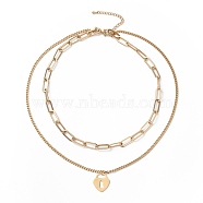 Vacuum Plating 304 Stainless Steel Double Chains Multi Layered Necklace with Heart Padlock Charms for Women, Golden, 16.34 inch(41.5cm)(STAS-E155-05G)
