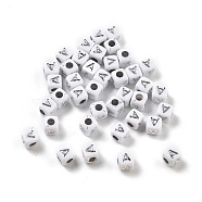 Opaque Acrylic Beads, Square with Letter, Silver Metal Enlaced, Letter A, 5x5x5mm, Hole: 2mm, about 5000ocs(OACR-D282-06A)