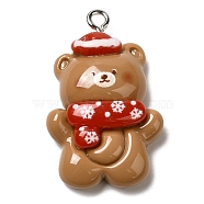Christmas Opaque Resin Pendants, with Platinum Tone Iron Loops, Bear, 30x19x7mm, Hole: 2mm(CRES-D016-02B)