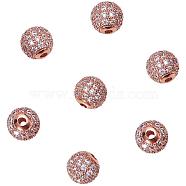 Rack Plating Brass Cubic Zirconia Beads, Long-Lasting Plated, Round, Clear, Rose Gold, 8x7mm, Hole: 2mm, 10pcs/box(ZIRC-NB0001-11)