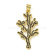 Rack Plating Brass Pave Cubic Zirconia Pendants, Lead Free & Cadmium Free, Real 18K Gold Plated, Black, 38x20.5x3.5mm, Hole: 5.5mm(KK-U029-11G-04)