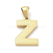 Ion Plating(IP) 316L Surgical Stainless Steel Pendants, Real 18K Gold Plated, Letter Charm, Textured, Letter Z, 17x12x1.6mm, Hole: 3.5mm(STAS-Q247-01G-26)