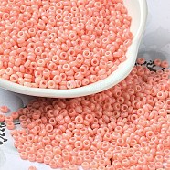 Baking Paint Glass Seed Beads, Donut, Light Salmon, 8/0, 2.5~3x1~1.5mm, Hole: 1~1.2mm, about 40909pcs/1pound(SEED-P006-03A-01)