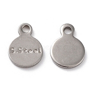 201 Stainless Steel Charms, Flat Round with Word S.Steel Charm, Stainless Steel Color, 8.5x6x0.7mm, Hole: 1.2mm(STAS-K259-11P)