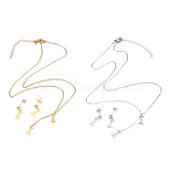 304 Stainless Steel Jewelry Sets, Cable Chains Pendant Necklaces and Stud Earrings, with Lobster Claw Clasps and Ear Nuts, Alphabet, Golden & Stainless Steel Color, Letter.I, 17.71 inch(45cm),  11.5x6x0.5mm, Pin: 0.8mm(SJEW-H303-I)