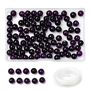 100Pcs Natural White Jade Beads, Round, Dyed, with Strong Stretchy Beading Elastic Thread, Flat Crystal Jewelry String for Jewelry Making, Midnight Blue, 8mm, Hole: 1mm(DIY-SZ0004-58E)