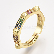 Adjustable Brass Micro Pave Cubic Zirconia Finger Rings, Golden, US Size 7 1/4(17.5mm)(RJEW-S044-023)