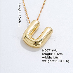 Stainless Steel Party Balloon Letter Pendant Cable Chain Necklaces for Women, Golden, Letter U, 15.75 inch(40cm)(YF1942-21)