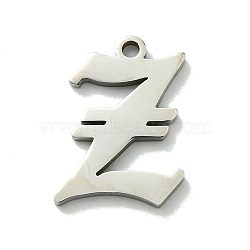 201 Stainless Steel Pendants, Stainless Steel Color, Old Initial Letters Charms, Letter Z, 20x14.5x1.6mm, Hole: 1.8mm(STAS-B055-01P-Z)