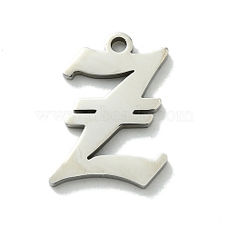 Non-Tarnish 201 Stainless Steel Pendants, Stainless Steel Color, Old Initial Letters Charms, Letter Z, 20x14.5x1.6mm, Hole: 1.8mm(STAS-B055-01P-Z)