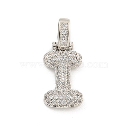 Brass Micro Pave Clear Cubic Zirconia Pendants, Platinum, Letter I, 31x13x5mm, Hole: 3x6mm(KK-B099-01P-I)