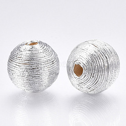 Wood Beads Covered with Polyester Cord Wire, Round, Silver, 12~13x12~12.5mm, Hole: 1.5~2mm(WOVE-S117-12mm-06)