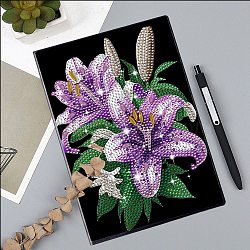 DIY Diamond Painting Notebook Kits, Including Acrylic Rhinestones Bag, Diamond Sticky Pen, Tray Plate and Glue Clay, Flower, 210x150mm(PW-WG4D5DF-20)