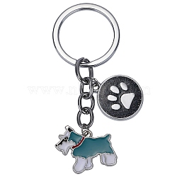 Alloy Enamel Keychains, with Alloy Split Key Rings, Dog, Dark Cyan, 7cm, Pendant: 20~23mm(KEYC-SW00007-04)