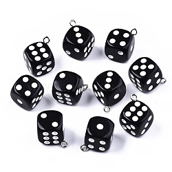 Opaque Epoxy Resin Pendants, with Platinum Plated Iron Loop, Dice, Black, 23x19x19mm, Hole: 2mm(CRES-N025-12A-B01)