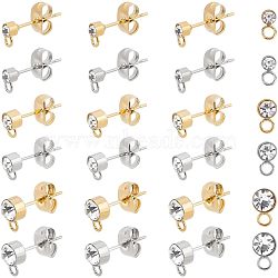 36Pcs 6 Style 304 Stainless Steel Stud Earrings Findings, with Horizontal Loops and Crystal Rhinestone, Column, Golden & Stainless Steel Color, 6~8x3~5mm, Hole: 1.8mm, Pin: 0.7mm, 6Pcs/style(STAS-UN0039-35)