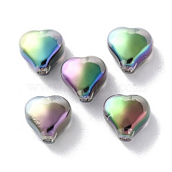 UV Plating Rainbow Iridescent Acrylic Beads, Bead in Bead, Heart, Colorful, 10.5x11.5x8mm, Hole: 2mm(OACR-H112-23B)