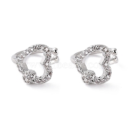 Heart Clear Cubic Zirconia Cuff Earrings, Ear Cartilage Clip on, Non-Piercing Jewelry for Valentine's Day, Cadmium Free & Lead Free, Platinum, 14.5x13.5x11mm(EJEW-C002-04P-RS)