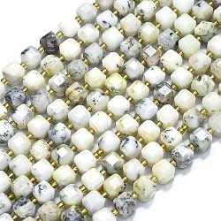 Natural White African Opal Beads Strands, with Seed Beads, Faceted Table Cut Cube, 8x8x8mm, Hole: 0.6mm, about 38pcs/strand, 15.35''(39cm)(G-K389-A35-01)