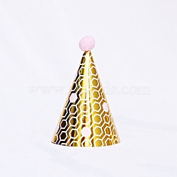 Paper Party Hats, with Pompon and Polyester, with Pvc Rope, Birthday Gifts, for Girl Birthday Party Supplies, Hexagon Pattern, 160x110mm(AJEW-WH0182-84D)