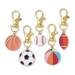 Sports Ball Alloy Enamel Pendant Decoration, Swivel Clasp Charms for Bag, Key Chain Ornaments, Mixed Color, 58~66.5mm(HJEW-JM02006)