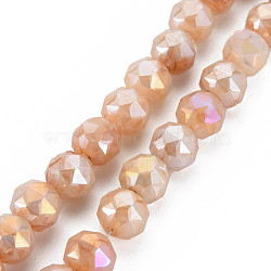 Electroplate Glass Beads Strands, Faceted, Round, Navajo White, 7.5x8mm, Hole: 1.2mm, about 50pcs/strand, 14.76 inch(37.5cm)(EGLA-T008-025A)