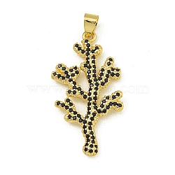 Rack Plating Brass Pave Cubic Zirconia Pendants, Lead Free & Cadmium Free, Real 18K Gold Plated, Black, 38x20.5x3.5mm, Hole: 5.5mm(KK-U029-11G-04)