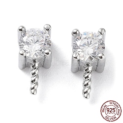 925 Sterling Silver with Clear Cubic Zirconia Peg Bails, for Half Drilled Pearl Beads, with S925 Stamp, Real Platinum Plated, 8x4x4.5mm, Hole: 2.5x2mm, Pin: 1mm(STER-G036-17P)
