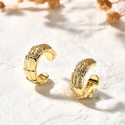 Brass Micro Pave Clear Cubic Zirconia Cuff Earrings, Cadmium Free & Lead Free, Lasting Plated, C-Shaped, Real 18K Gold Plated, 4.5x14mm(EJEW-Z085-02G)