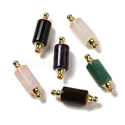 Natural Mixed Stone Connector Charms, with Golden Plated 304 Stainless Steel Findings, Column Links, 36x12mm, Hole: 1.2~1.4mm(G-Z039-01G)