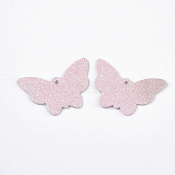 PU Leather Pendants, with Double Sided Glitter Powder, Butterfly, Pink, 32.5x48x1.5~2mm, Hole: 2.5mm(X-FIND-R072-09-B04)
