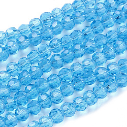 Glass Beads Strands, Faceted(32 Facets), Round, Sky Blue, 4mm, Hole: 1mm, about 87~93pcs/strand, 32~33cm(EGLA-J042-4mm-07)